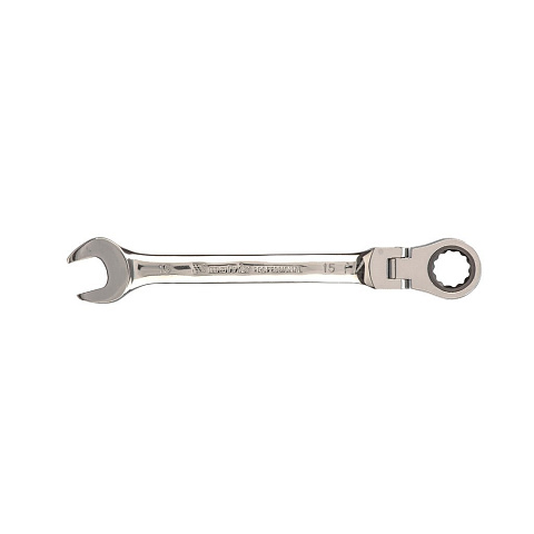 Ключ комбинированный трещоточный, 15 мм, CrV, шарнирный, зерк.хром, Matrix, 14828