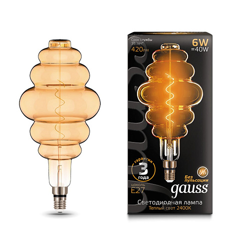 Лампа светодиодная Gauss Led Vintage Filament Flexible ВD200 золотая, 6 Вт, E27, теплый белый свет