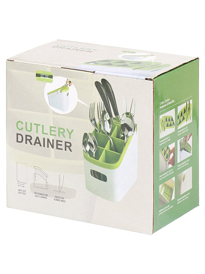 Подставка для столовых приборов, пластик, прямоугольная, 11х18х17 см, зеленая, MV19040