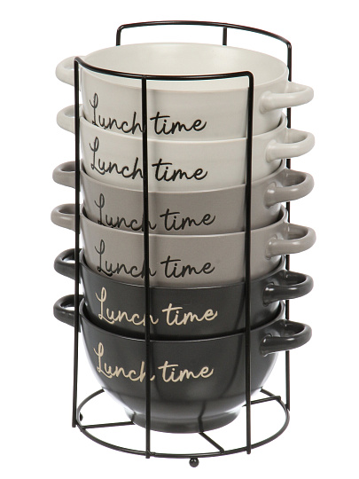 Бульонница керамика, 6 шт, 650 мл, металлическая подставка, Время ланча, ТМ Глория, 202428