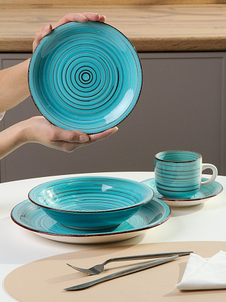 Сервиз столовый керамика, 19 предметов, на 6 персон, Domenik, Laguna, DMS100, голубой