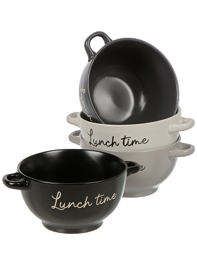 Бульонница керамика, 4 шт, 650 мл, с ручкой, металлическая подставка, Время ланча, ТМ Глория, 202427