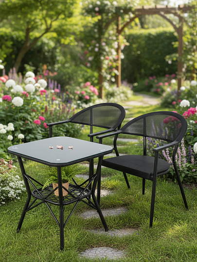 Мебель садовая черная, стол 58х58х65 см, 2 стула 55х58х78 см, C010204