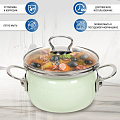 Кастрюля эмалированная сталь, 1.5 л, крышка стекло, металлические ручки, сферический, Сантэкс, Слм, 1-2415211, салатовый ментол, индукция - фото 9