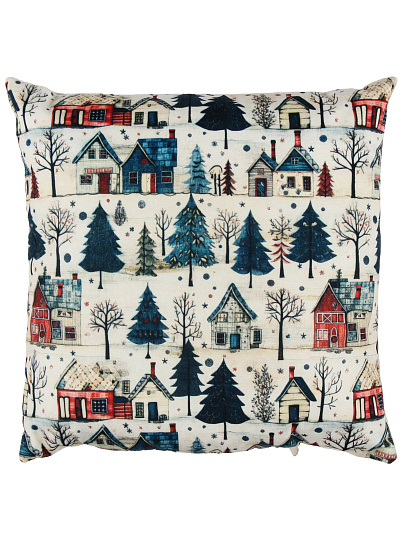 Подушка декоративная, 40х40 см, Новый Год, Домики, 100% полиэстер
