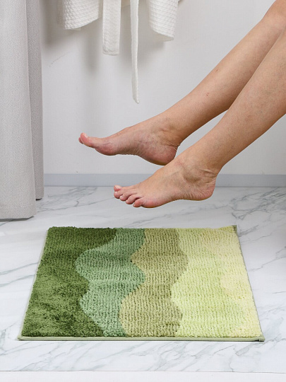 Коврик для ванной, 0.48х0.78 м, полиэстер, зеленый, Silvano, Волна, Y4-11466