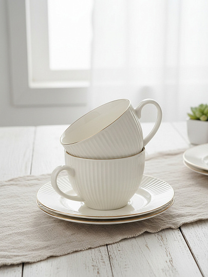 Набор чайный фарфор, 4 предмета, на 2 персоны, 270 мл, Jewel, Бьянко, ПС0001-33