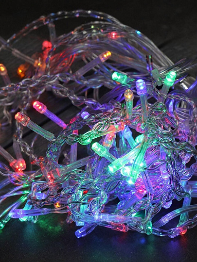 Гирлянда 72 лампы, 2х0.6 м, 8 режимов, Бахрома, свет мультиколор, прозрачная, в помещении, сетевая, LED