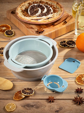 Набор для приготовления теста, 4 предмета, миска, сито, сепаратор, лопатка, пластик, Daniks, Y4-7876