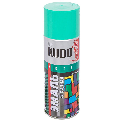 Эмаль аэрозольная, KUDO, KU-1006, универсальная, алкидная, глянцевая, светло-зеленая, 520 мл