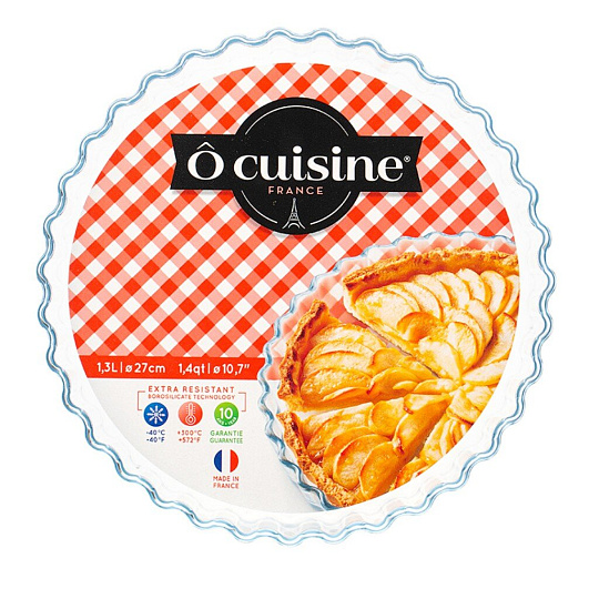 Форма для пирога стекло, 27х27х3 см, 1.3 л, круглая, с волнистым краем, бесцветная, O Cuisine, 803BC00/1048