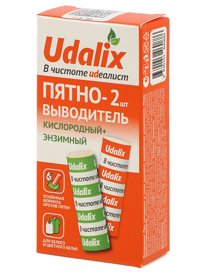 Пятновыводитель Udalix, 35 г, карандаш, энзимный 25 г + кислород 35 г, 2 шт