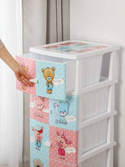 Комод детский 4 ящика, Друзья, 38.5х47х93.5 см, белый, Росспласт, РП-421