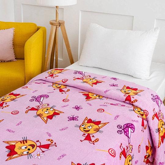 Плед детский 150х100 см, 100% полиэстер, Павлинка, Три кота Карамелька, розовый, P0010020121