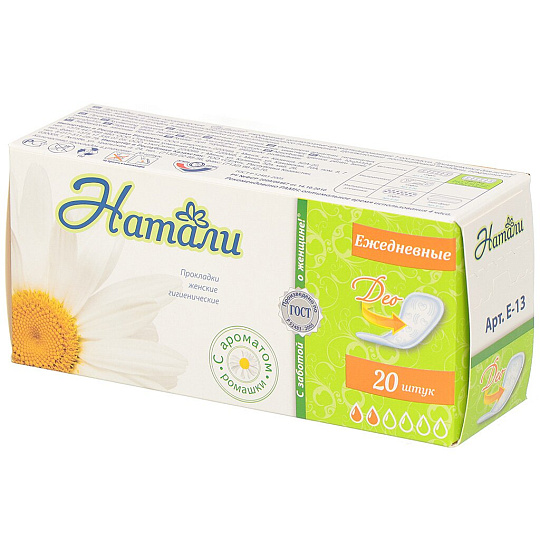 Прокладки женские Натали, Deo Soft, ежедневные, 20 шт, целлюлозные, с ароматом ромашки, Е-13