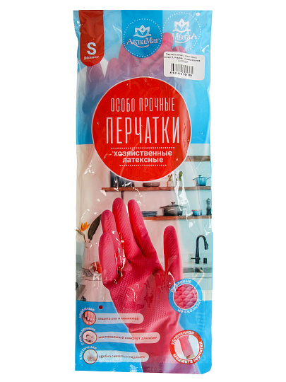 Перчатки латекс, хлопковое напыление, размер S, Аквамаг, Универсальные, ПЛ-01S/ОП