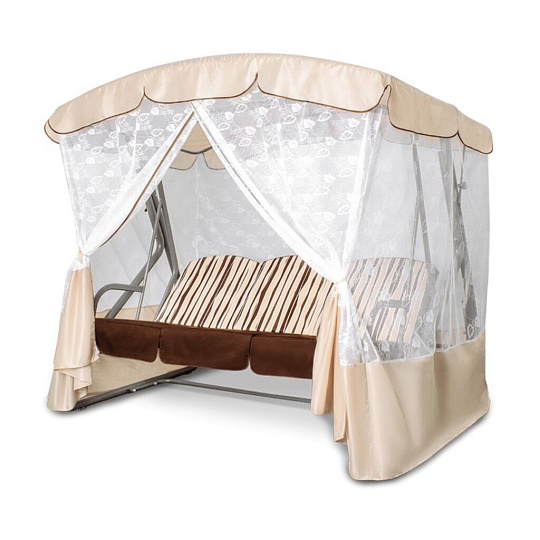 Качели садовые 3-местные, 231.7х125х195 см, 300 кг, Arno, Оазис Премиум, раскладываются в кровать, с москитной сеткой, шоколад, полосы, 2016-КД- 40/П, металл