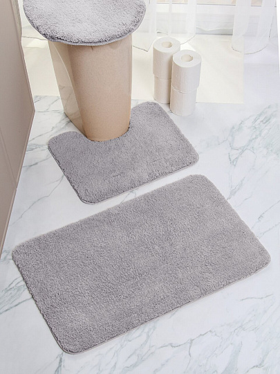 Набор ковриков для ванной и туалета, 3 шт, 0.5х0.8, 0.5х0.4, 0.4х0.45 м, полиэстер, графит, Silvano, Мона, Y4-11498, без рисунка
