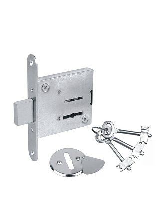 Замок врезной Абсолют, ЗВ8-4, БП-00013408, без ручки, сувальдный, 3 ключа, хром