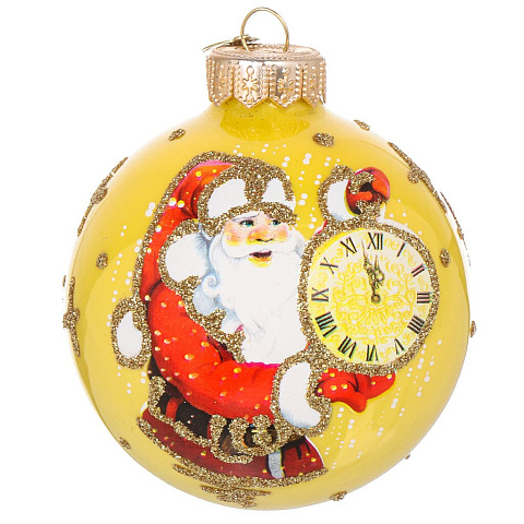 Елочный шар Дед Мороз и куранты, 8 см, стекло, КУ-80-214172