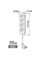 Удлинитель 4 гнезда, 10 м, с заземлением, 10 А, 2300 Вт, белый, TDM Electric, Народный, SQ1303-1049 - фото 4