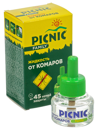 Репеллент от комаров, жидкость для фумигатора, 45 ночей, Picnic, Family, 30 мл