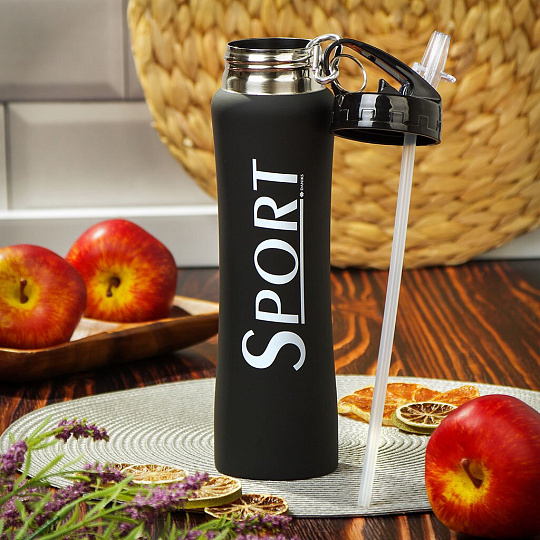 Термобутылка нержавеющая сталь, 0.5 л, узкая горловина, Daniks, колба нержавеющая сталь, для спорта, черная, SL-50YE-419C