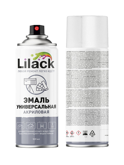 Эмаль аэрозольная, Lilack, универсальная, акриловая, матовая, белая, 520 мл