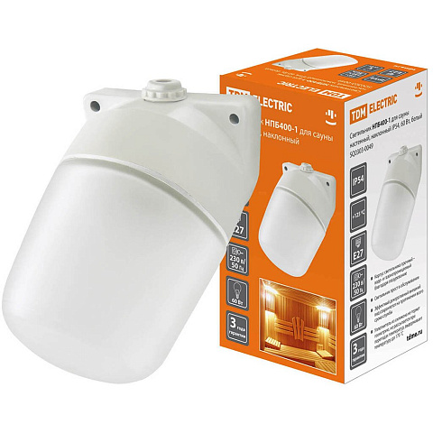 Светильник TDM Electric, НПБ400-1, 60 Вт, E27, на 1 лампочку, IP54, 11х11х15 см, для сауны, наклонный, белый, SQ0303-0049