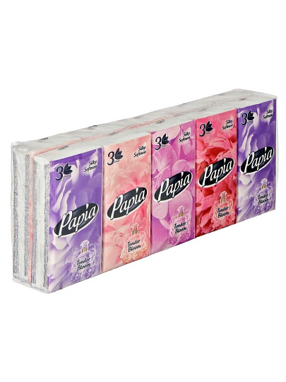 Бумажные платочки 3 слоя, 10 шт, 10 пачек, Papia, Aroma, 5090861