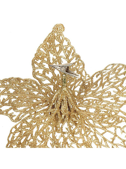 Елочное украшение Пуансеттия, золотой ажур, 15 см, на прищепке, Y4-3004