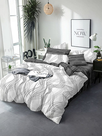 Постельное белье 2-спальное, простыня 215х220 см, 2 наволочки 70х70 см, пододеяльник 175х215 см, Silvano, поплин, Графит
