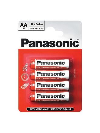 Батарейка Panasonic, АА (R6, 15D), Zinc-carbon, солевая, 1.5 В, блистер, 4 шт