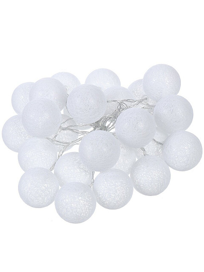 Гирлянда 25 ламп, 5 м, 1 режим, Шары, холодный белый свет, белая, в помещении, на батарейках, LED, Y4-7526