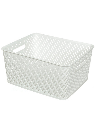 Корзина для хранения, 35х29х17.5 см, прямоугольная, плетеная, пластик, белая, Альтернатива, Плетенка, М3501