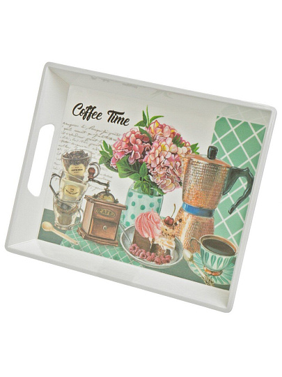 Поднос пластик, 43,5х32 см, прямоугольный, с ручками, Кофе, Y4-7871