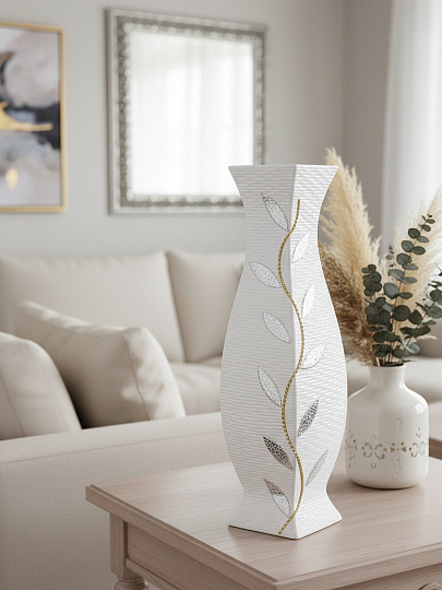 Ваза для сухоцветов керамика, напольная, 60 см, Листья, Y4-3243, белая