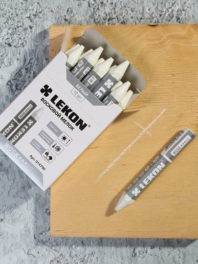 Мелок восковой для мокрых и грязных поверхностей, 12 шт, белый, Lekon, Wosk, 14790