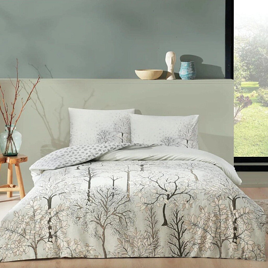 Постельное белье евро, простыня 240х260 см, 2 наволочки 50х70 см, пододеяльник 200х220 см, TAC, сатин, коллекция Ranforce, Sakura