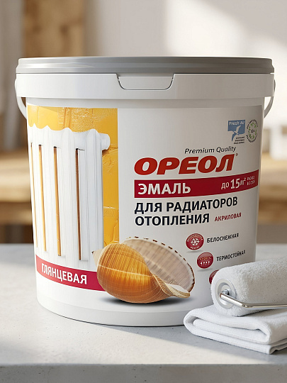 Эмаль Ореол, для радиаторов, акриловая, глянцевая, белая, 3 кг