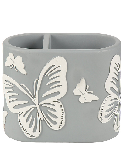 Подставка для зубных щеток из полистоуна, 12.2x6.5 x 10 см, Ручная роспись, Бабочки на сером, BRE08