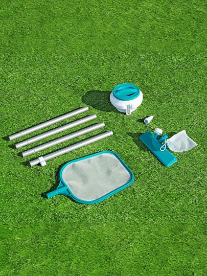 Набор для чистки бассейна сачок, щетка, дозатор, тест-полоски, ремонтный набор, ручка 161 см, Bestway, 58794