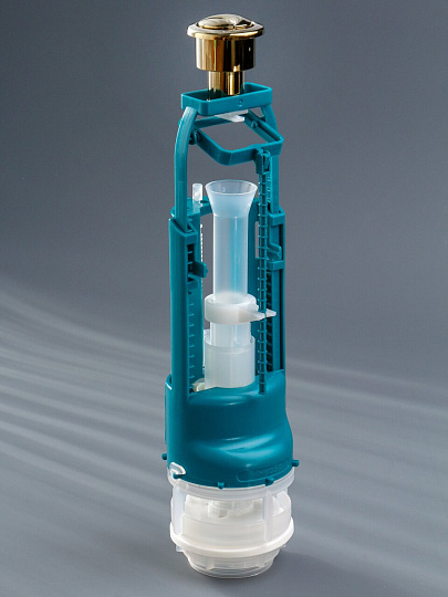 Клапан для бачка унитаза пластик, двухрежимный, кнопочный, гальваника золото, сливной, Инкоэр, СБ2-ЗЗ Р