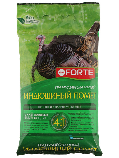 Удобрение Индюшиный помет, обогащенное, пакет, гранулы, 2 кг, Bona Forte