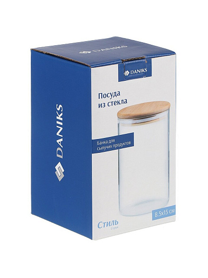 Банка для сыпучих продуктов, стекло, 0.65 л, 8.5х15 см, с крышкой, Daniks, Стиль, STY85145