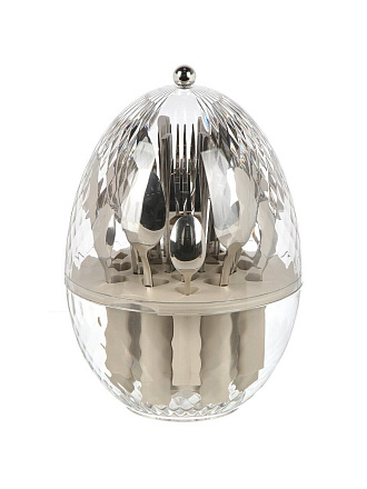 Набор столовых приборов нержавеющая сталь, 24 предмета, бежевый, B020128, 6 персон, в пластиковой подставке в виде яйца
