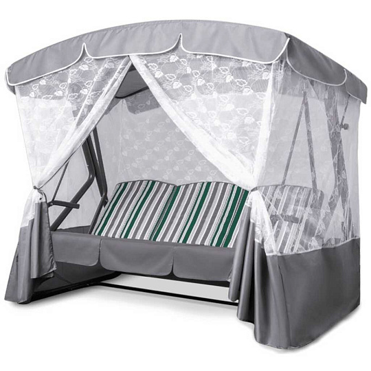 Качели садовые 3-местные, 212х128х187 см, 300 кг, Arno, Оазис Премиум, раскладываются в кровать, с москитной сеткой, серые, полосы, 2016-КД- 40/П, металл