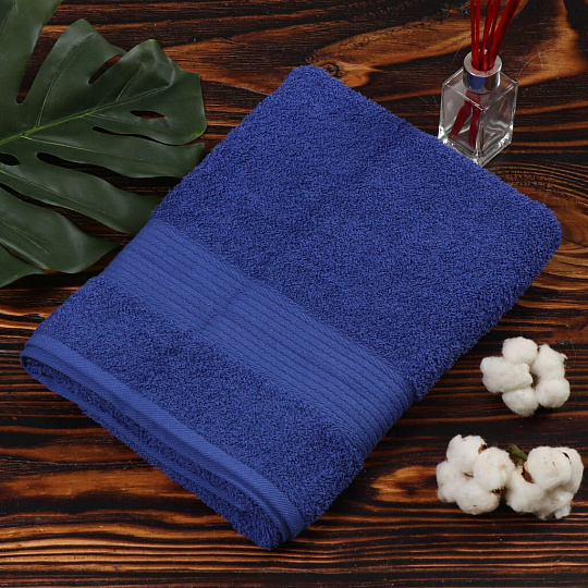 Полотенце банное 70х140 см, 375 г/м2, жаккардовый бордюр, Вышневолоцкий текстиль, темно-синее, 634, Россия, К1-70140.120.375