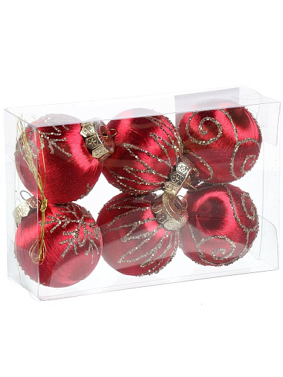 Елочный шар 6 шт, красный с золотом, 6 см, пластик, SYQB- 0124066