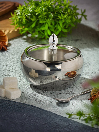 Сахарница нержавеющая сталь, с ложкой, Y4-8379